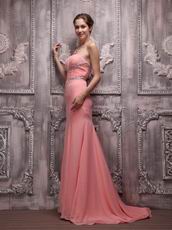 Watermelon Strapless Fishtail Skirt With Split Evening Dress