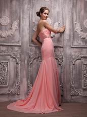 Watermelon Strapless Fishtail Skirt With Split Evening Dress