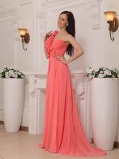 One Shoulder Watermelon Chiffon Skirt New Prom Dress With Drapping