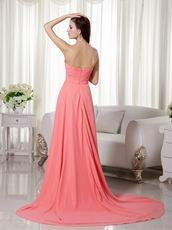 Watermelon Low Front High Back Prom Dress Chiffon Fabric