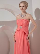 Watermelon Chiffon 2014 Prom Dress With Beading Emberllish