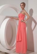 Watermelon Chiffon 2014 Prom Dress With Beading Emberllish