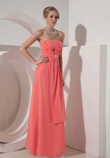 Watermelon Chiffon 2014 Prom Dress With Beading Emberllish