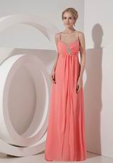 Spaghetti Straps Top Designer Watermelon Chiffon Prom Dress