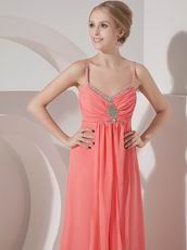 Spaghetti Straps Top Designer Watermelon Chiffon Prom Dress