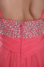 Watermelon Empire Straps High-low Chiffon Beading Prom Dress