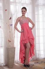 Watermelon Empire Straps High-low Chiffon Beading Prom Dress