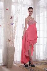 Watermelon Empire Straps High-low Chiffon Beading Prom Dress
