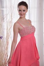 Watermelon Empire Straps High-low Chiffon Beading Prom Dress