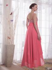 Watermelon Empire Straps High-low Chiffon Beading Prom Dress