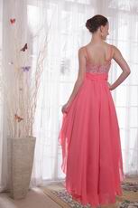 Watermelon Empire Straps High-low Chiffon Beading Prom Dress