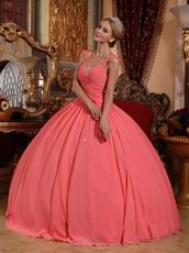 Watermelon Chiffon V-neck 2014 Spring Quinceanera Gown