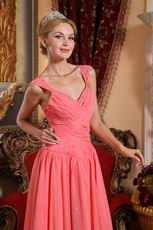 New Fashion 2014 V-neck Watermelon Chiffon Prom Girl Dress