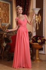 New Fashion 2014 V-neck Watermelon Chiffon Prom Girl Dress