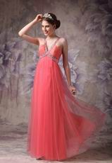 Cheap V-neck Watermelon Chiffon Dress For 2014 Prom Wear