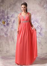 Straps Watermelon Pink Chiffon Prom Party Dress For Sale