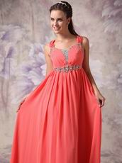 Straps Watermelon Pink Chiffon Prom Party Dress For Sale