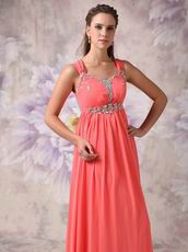 Straps Watermelon Pink Chiffon Prom Party Dress For Sale