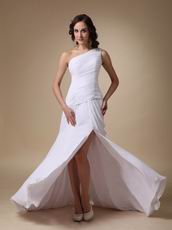 Elegant One Shoulder Long Side Split White Prom Dress