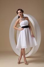 Terse Strapless Knee-length White Skirt Black Sash Beach Party Dress