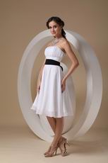 Terse Strapless Knee-length White Skirt  Black Sash Beach Party Dress