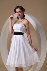 Terse Strapless Knee-length White Skirt  Black Sash Beach Party Dress