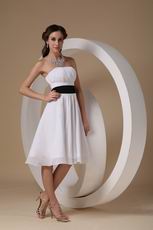 Terse Strapless Knee-length White Skirt  Black Sash Beach Party Dress