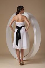 Terse Strapless Knee-length White Skirt  Black Sash Beach Party Dress