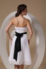 Terse Strapless Knee-length White Skirt  Black Sash Beach Party Dress