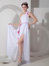 Sexy One Shoulder High Split White Prom Dress With Colorful Sash