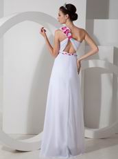 Sexy One Shoulder High Split White Prom Dress With Colorful Sash