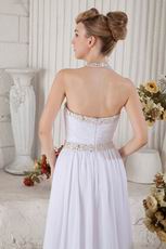 Fashion Halter A-line White Long Women Prom Dress With Crystals