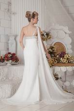 Elegant One Shoulder Watteau Ivory Chiffon Prom Dress With Split