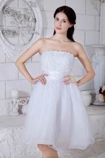 Cute Strapless Flower Bodice White Short Prom Dress Cheap