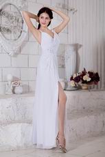 Straps White Chiffon Formal Evening Dress With Side Slit