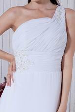 One Shoulder White Long Chiffon Skirt Prom Dress For Discount