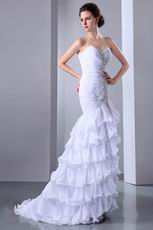 Ruffled Layers Skirt White Evening Dress With High Split