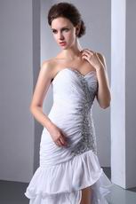 Ruffled Layers Skirt White Evening Dress With High Split