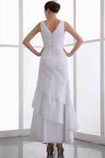 Straps V-Neck Ankle Length Layers White Quality Prom Dresses