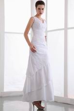 Straps V-Neck Ankle Length Layers White Quality Prom Dresses