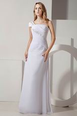 One Shoulder Elegant Embroidery White Chiffon Prom Dress