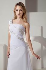 One Shoulder Elegant Embroidery White Chiffon Prom Dress