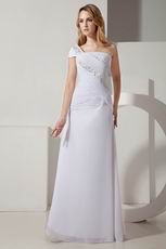 One Shoulder Elegant Embroidery White Chiffon Prom Dress