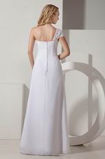 One Shoulder Elegant Embroidery White Chiffon Prom Dress