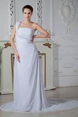 Hot Sell One Shoulder Empire Waist White Chiffon Prom Dresses