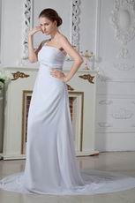 Hot Sell One Shoulder Empire Waist White Chiffon Prom Dresses
