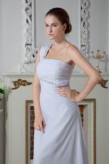 Hot Sell One Shoulder Empire Waist White Chiffon Prom Dresses