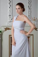 Hot Sell One Shoulder Empire Waist White Chiffon Prom Dresses