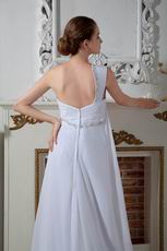 Hot Sell One Shoulder Empire Waist White Chiffon Prom Dresses