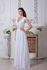 Inexpensive V-neck Cap Sleeves A-line Ivory Chiffon Prom Dress